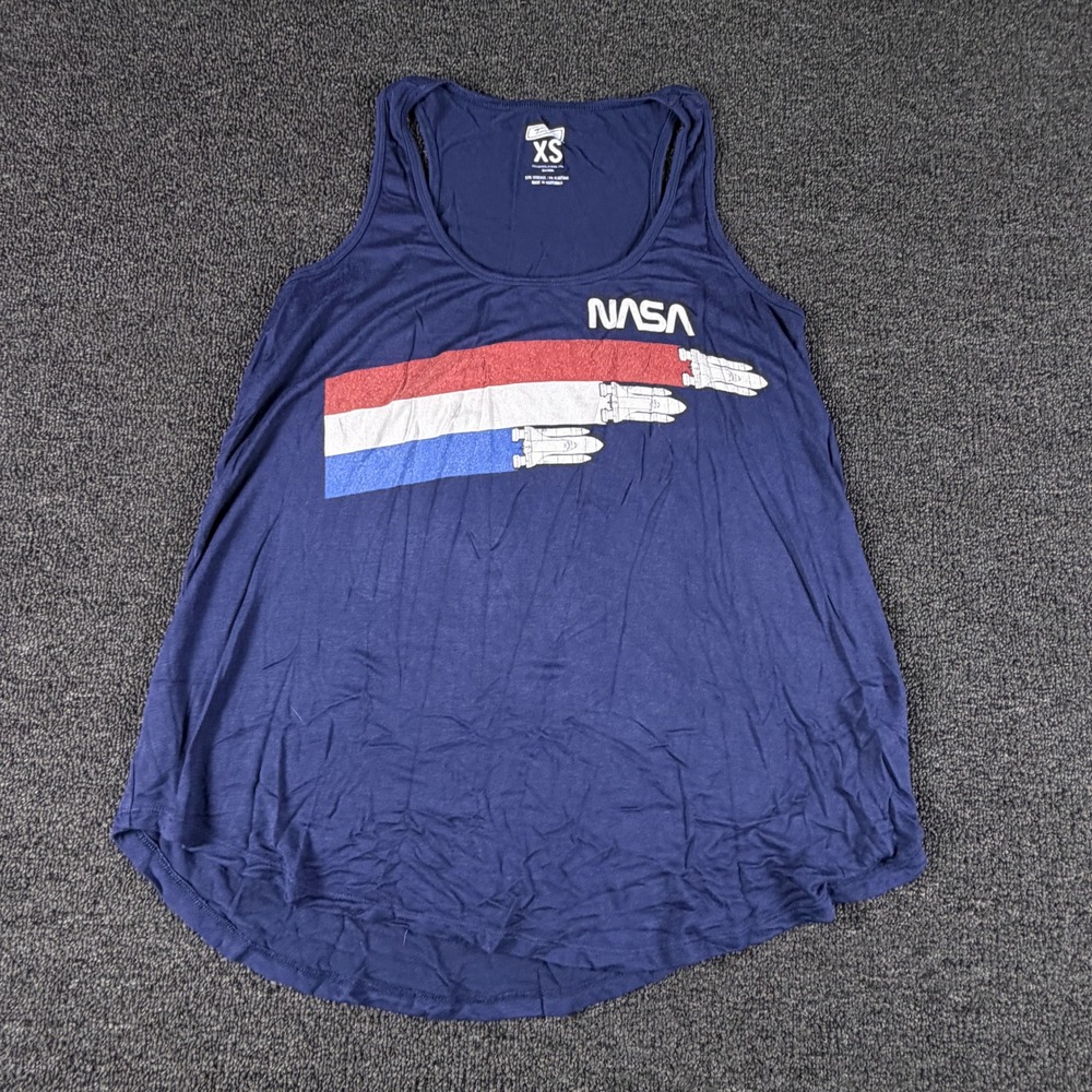 Tailgate Tank Top Womens XS NASA Space Shuttle Graphic Navy Blue EUC